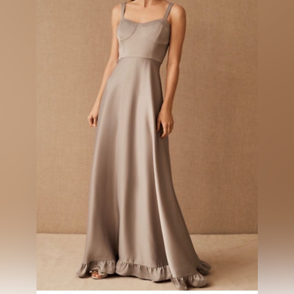 NWOT BHLDN Tara Satin Ruffle Dress Sachin and Babi size 12 Dove Grey